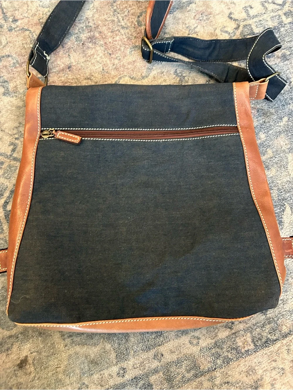 Kenneth Cole Reaction Navy and Brown Canvas  & Leather Messenger Bag
